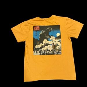 Godzilla Vintage Art Panel Unisex Mustard Graphic T-Shirt M